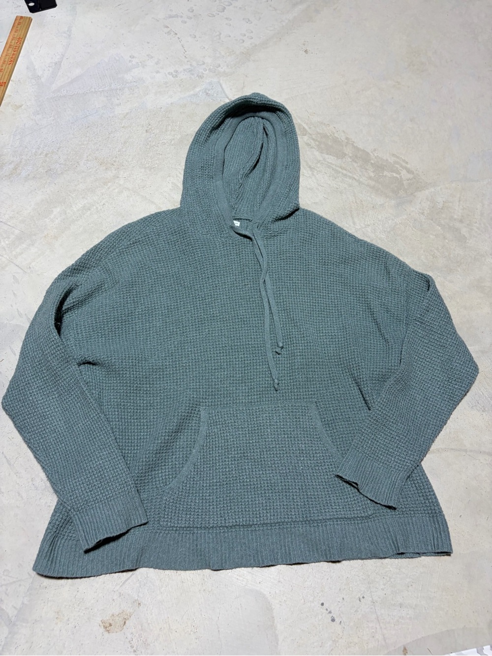 Aerie Hooded Waffle Knit Sweater Green medium